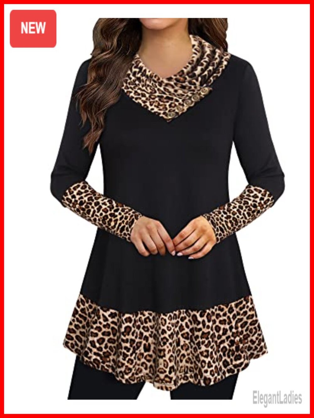 Cowl Neck Tunic Long Sleeve A-Line Flowy Blouse Casual Top